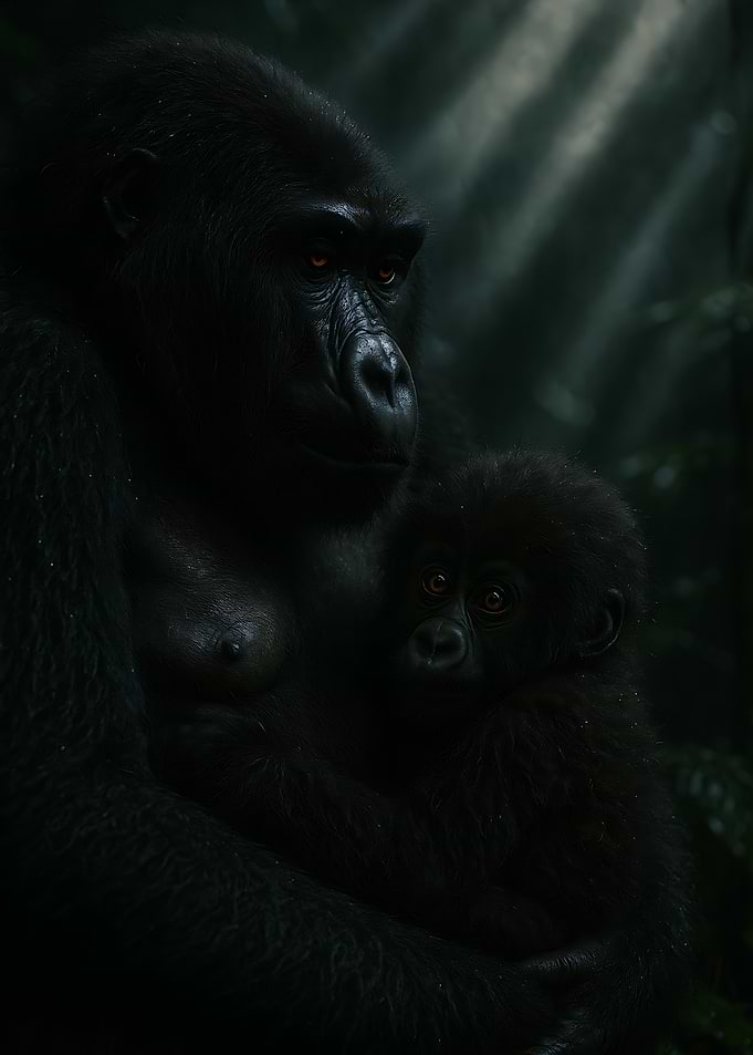 Gorilla Mother and Baby Portrait