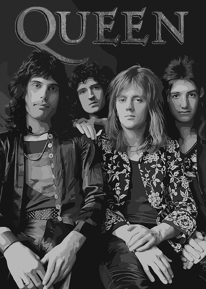 Queen Band Portrait Black and White