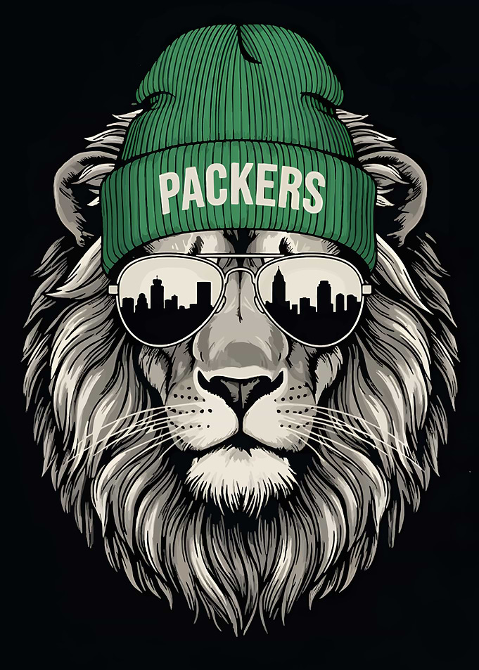 Packers Lion with City Reflection