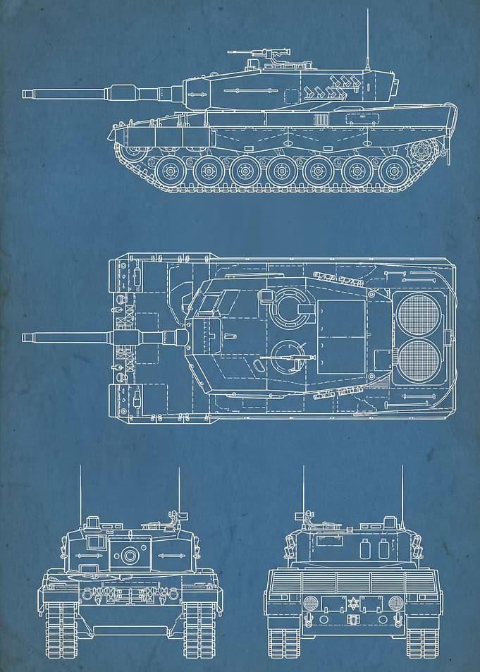 Tank Blueprint on Blue Background