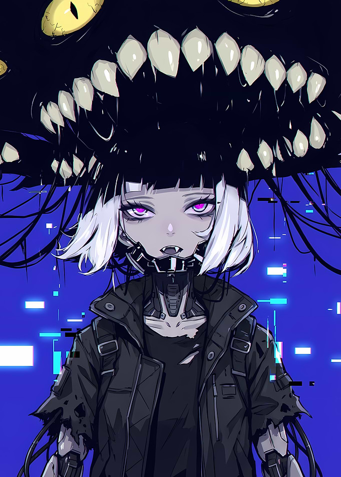 Cyberpunk Girl with Monster Shadow
