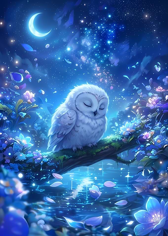 Dreamy Owl in Moonlight