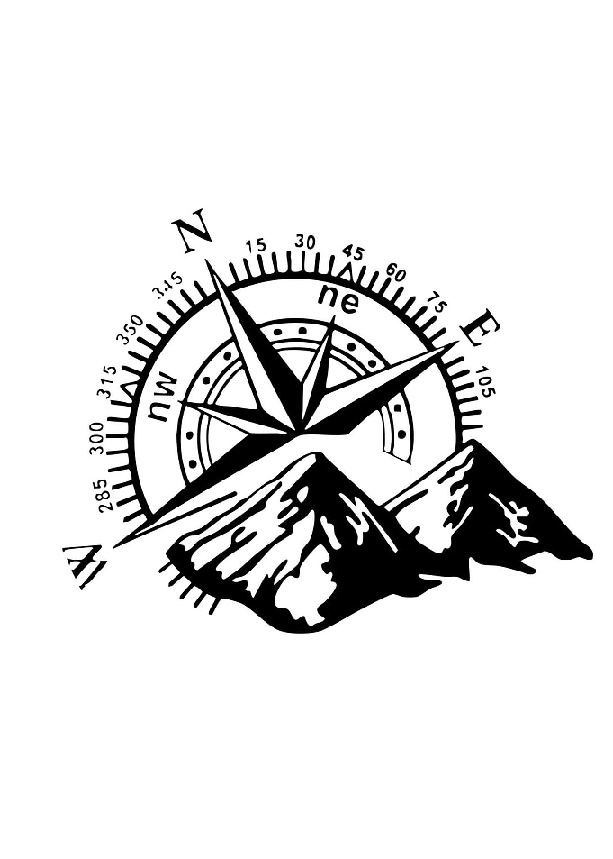 Compass and Mountains Black and White