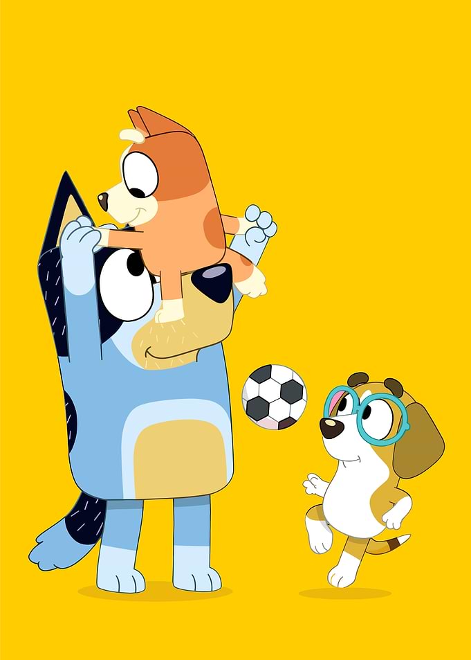 Bluey and Bingo Playing Soccer
