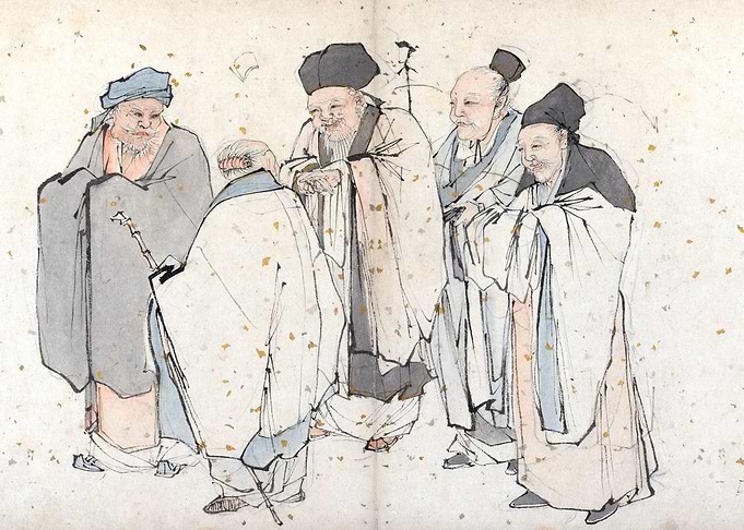 Five Old Men Chinese Taoist Painting
