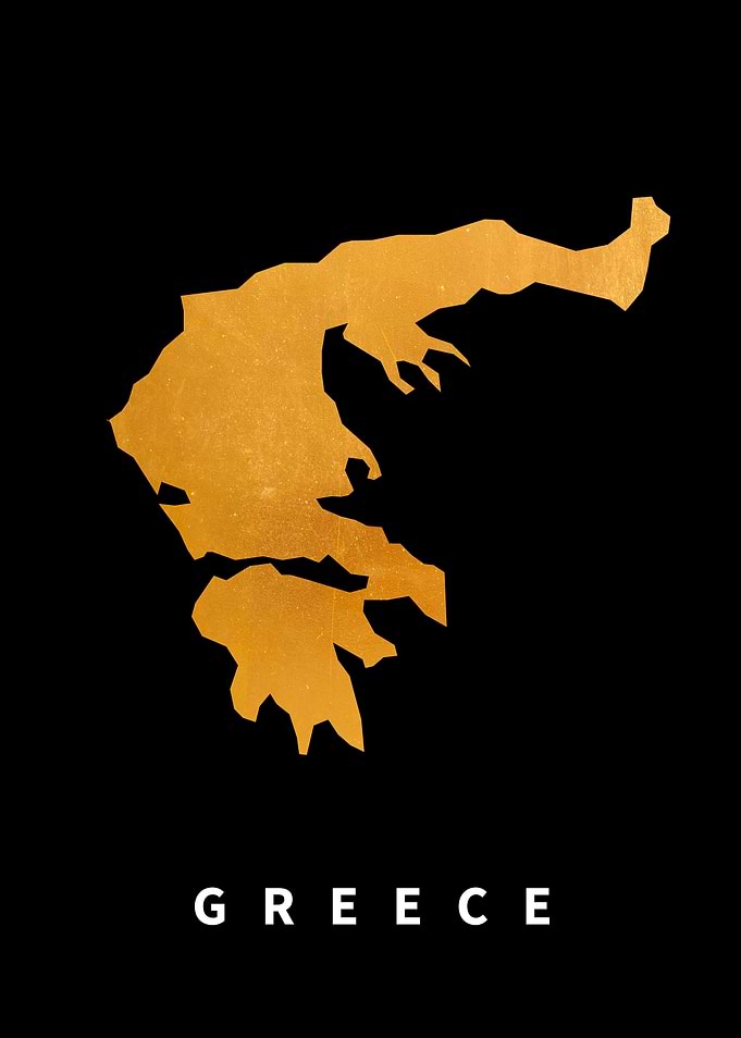 Greece Map on Golden Black