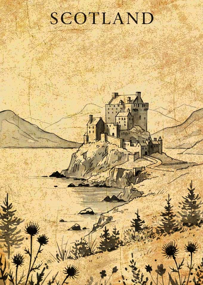 Scotland Castle Landscape Illustration