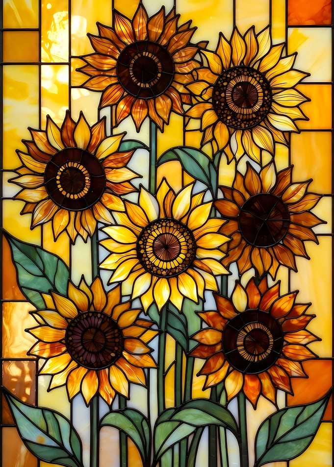 Stained Glass Sunflower Floral Art