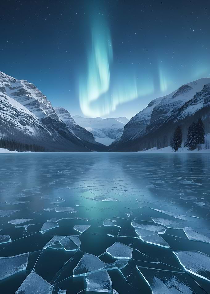 Aurora Borealis over Frozen Lake