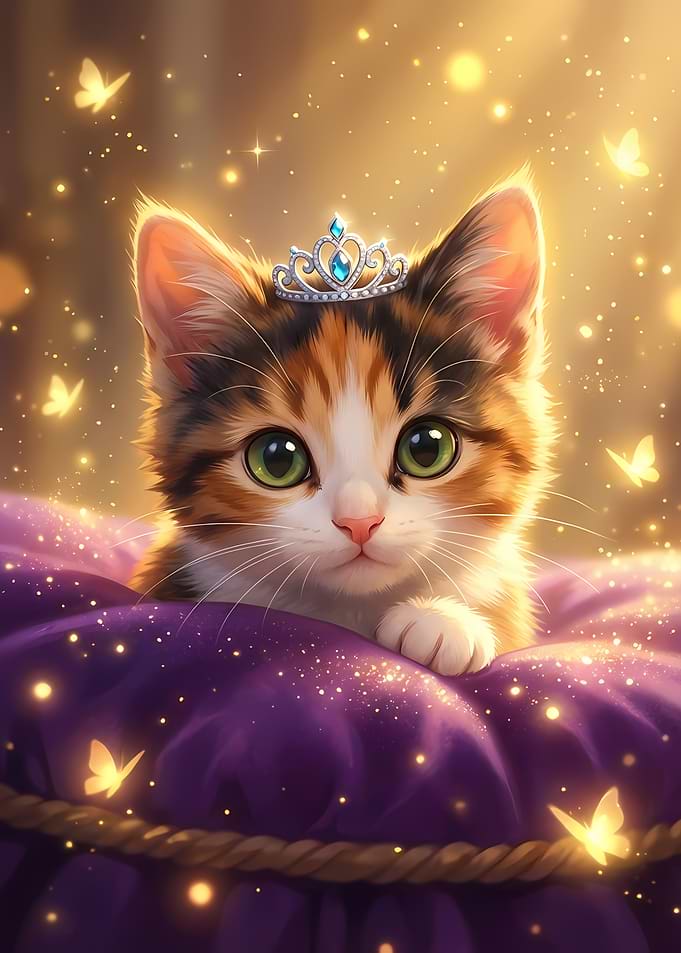 Cute Kitten Princess on Purple Pillow