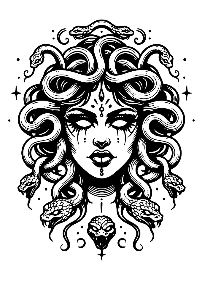 Medusa Black and White Illustration