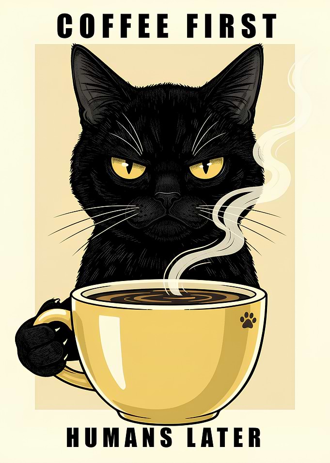 Coffee First, Humans Later Cat Poster