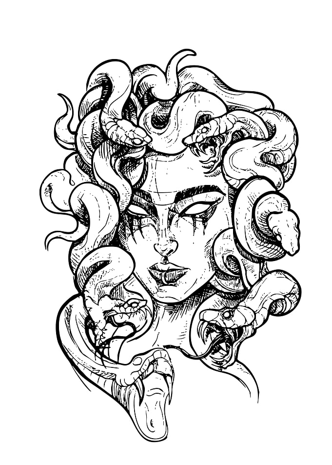 Medusa Black and White Illustration