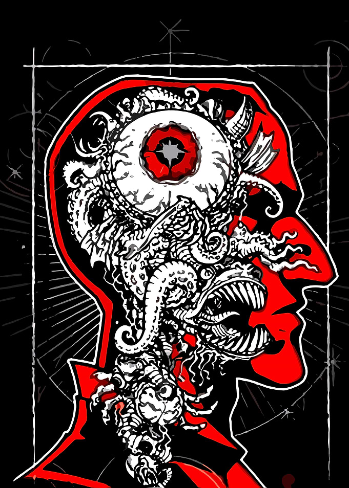 Surreal Mindscape: Red and Black Illustration