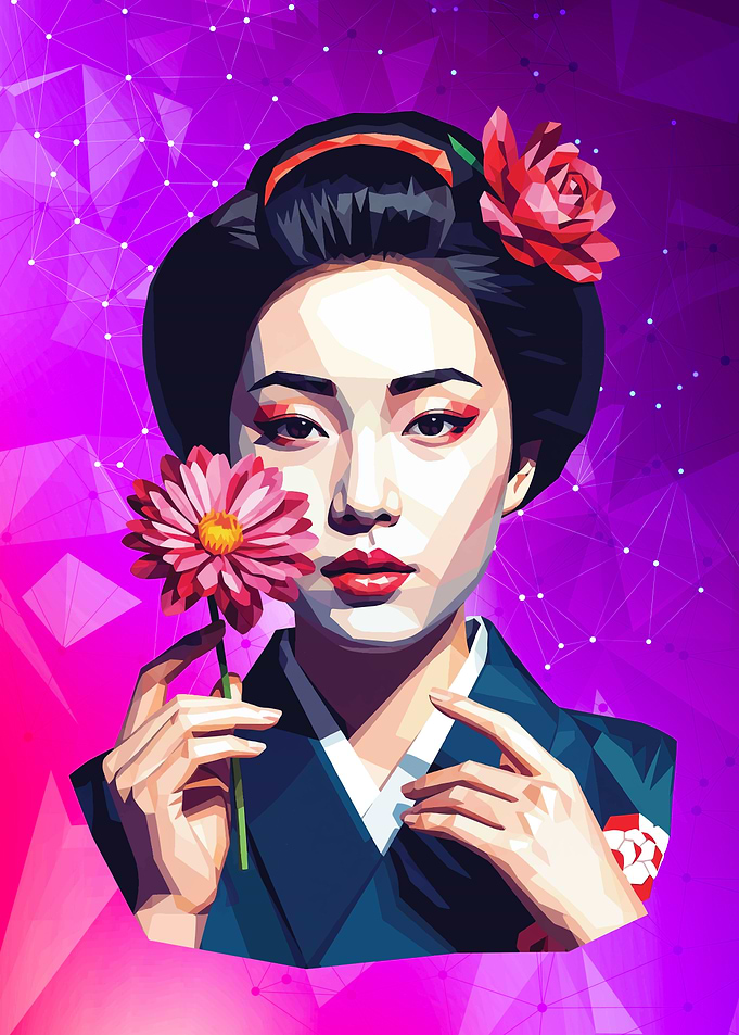 Geisha with Flower Digital Art