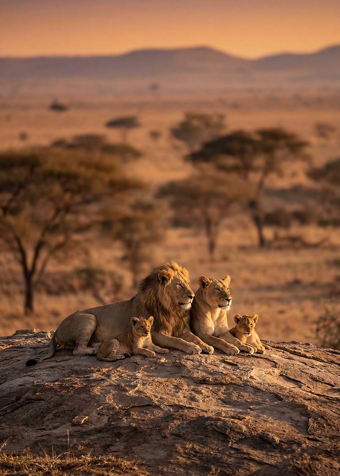 Lion Family on Rock Outcrop