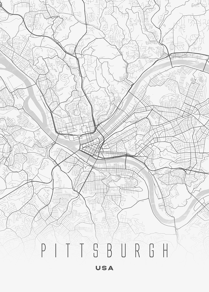 Pittsburgh, USA - Minimal White City Map Wall Art Print