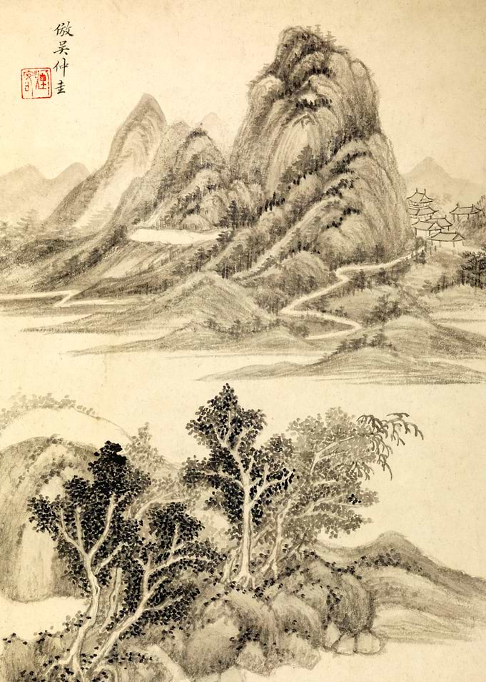 Chinese Mountains Landscape Painting Wang Shimin