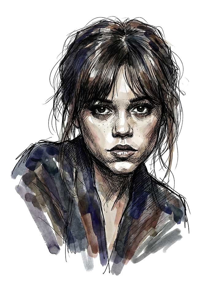 Watercolor Portrait of a Young Woman