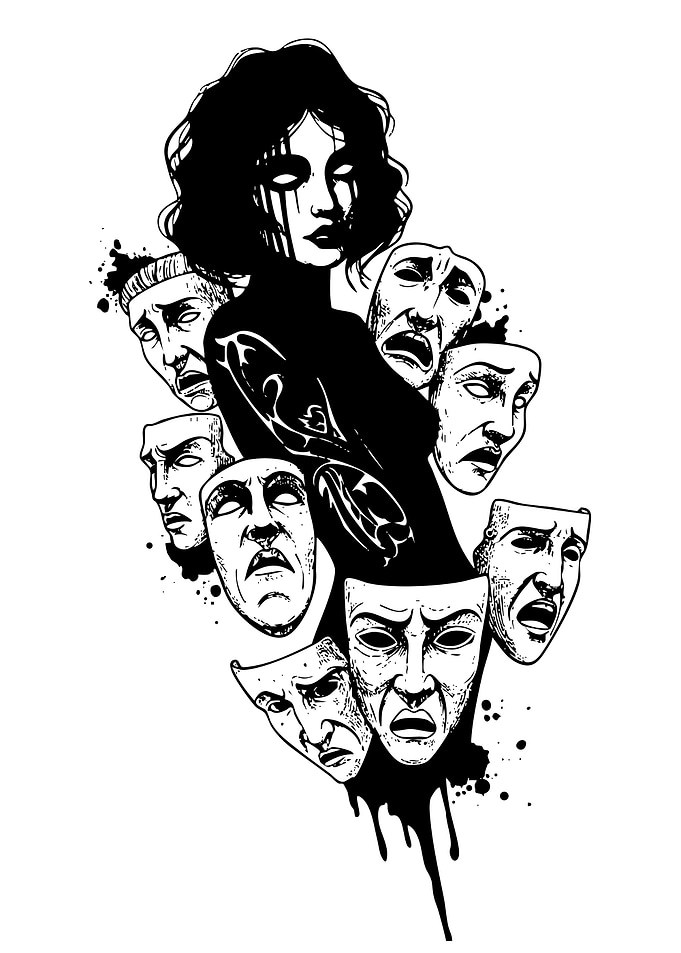 Woman with Masks: Emotional Turmoil