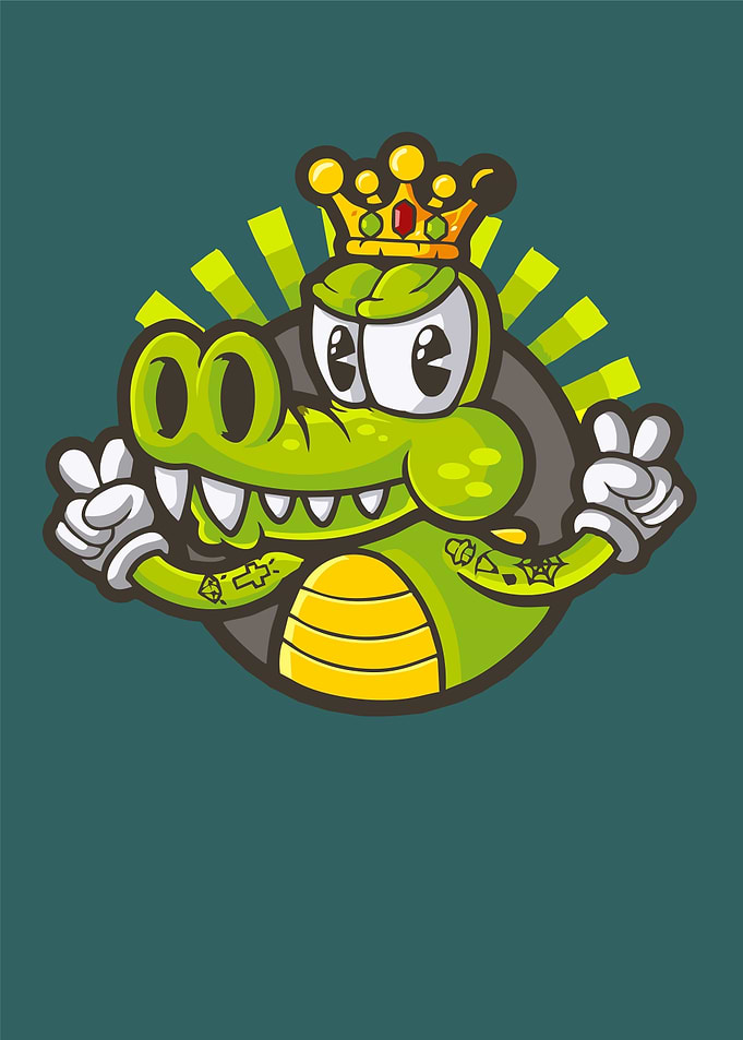 Cartoon Crocodile King with Tattoos