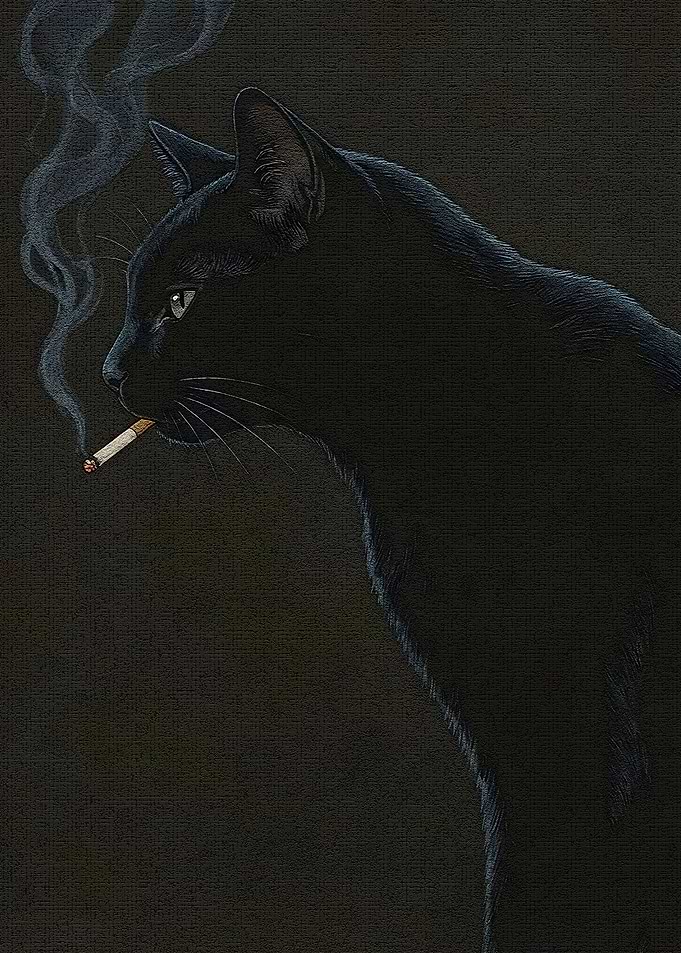 Black Cat Smoking Cigarette Portrait