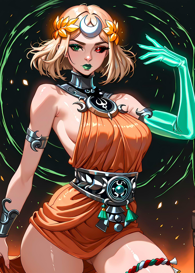 Hades Goddess with Heterochromia and Green Magic