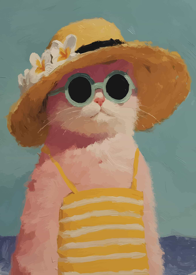 Cat in Summer Outfit Painting