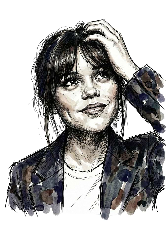 Jenna Ortega Watercolor Portrait