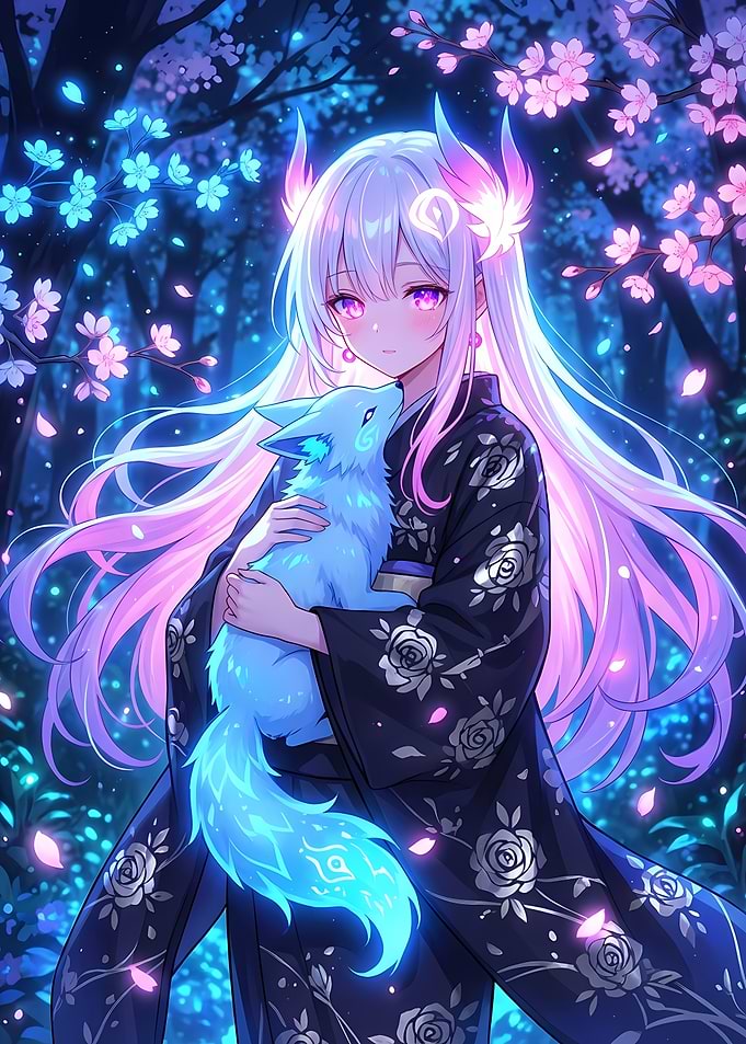 Anime Girl with Fox in Forest