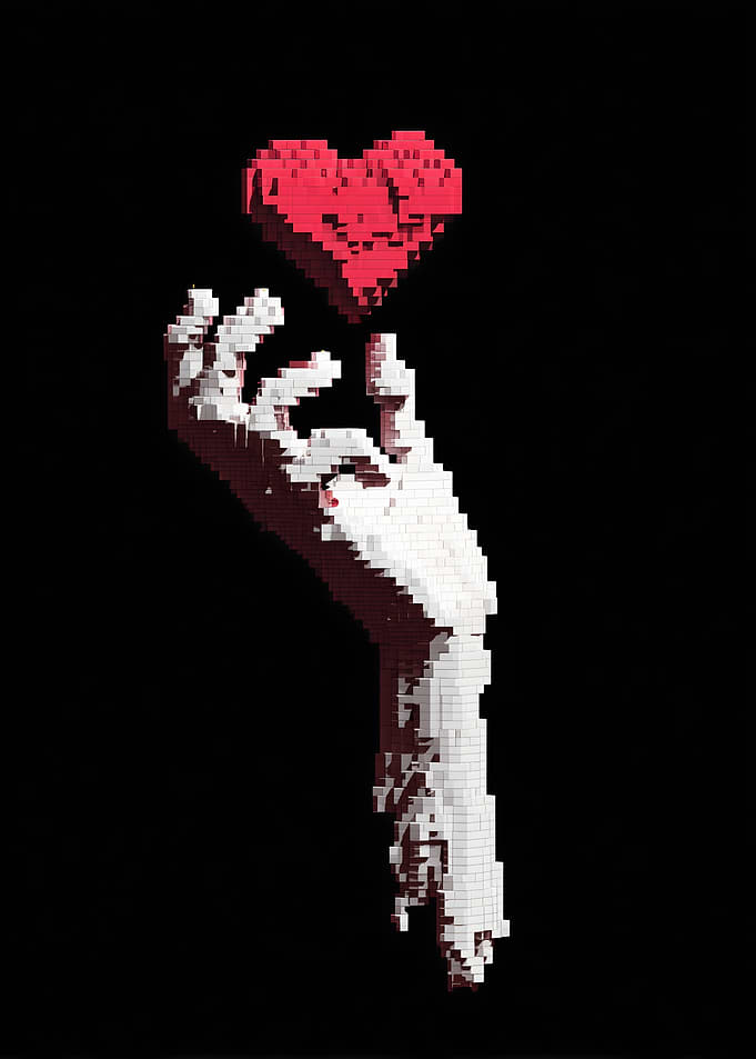 Pixelated Hand Holding Heart