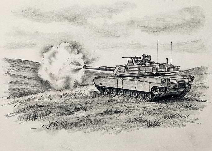 Tank firing on a grassy field