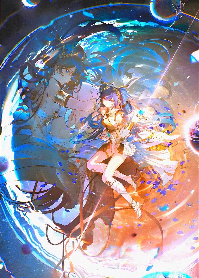 Anime Girls in Cosmic Setting