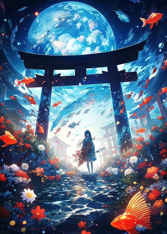 Anime Girl in Dreamy Japanese Landscape