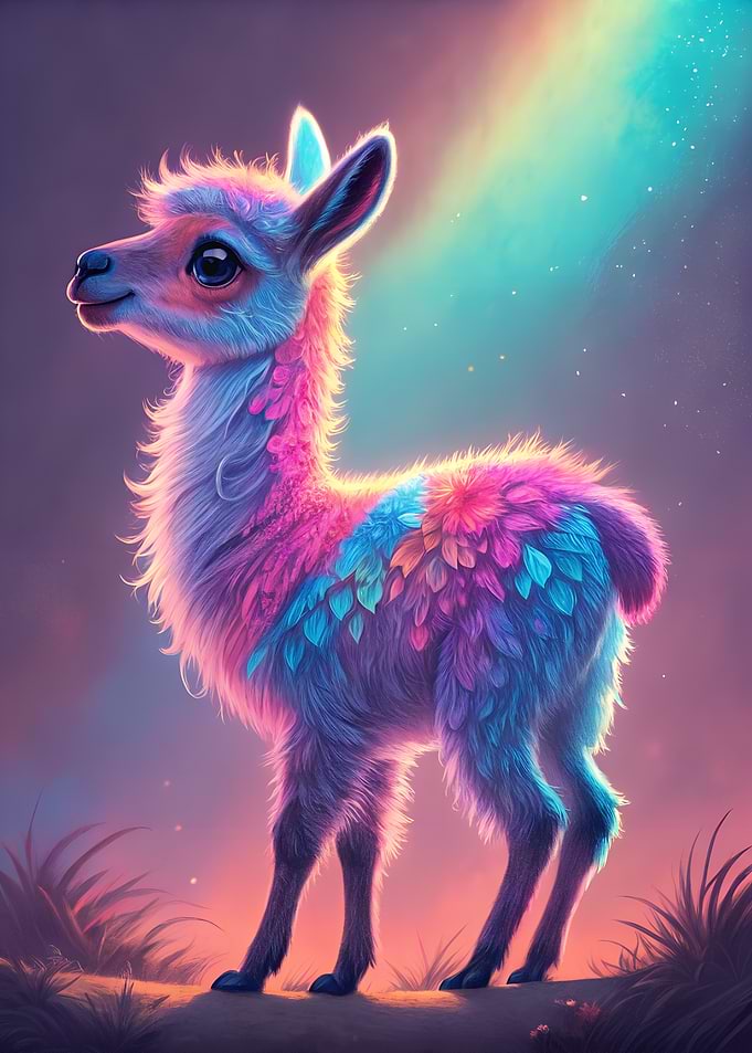 Colorful Baby Llama Portrait