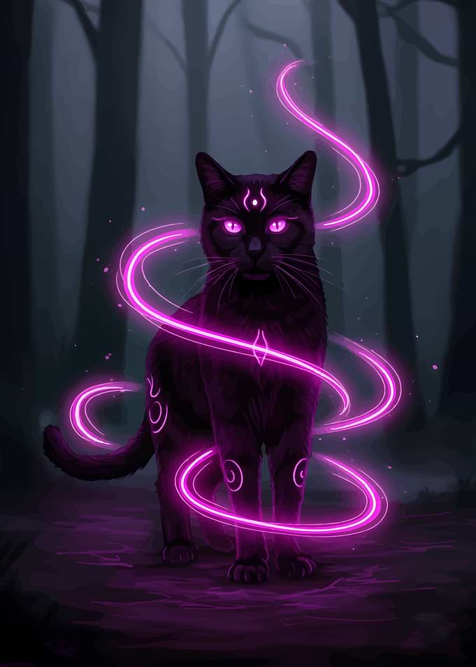 Mystical Black Cat with Glowing Markings