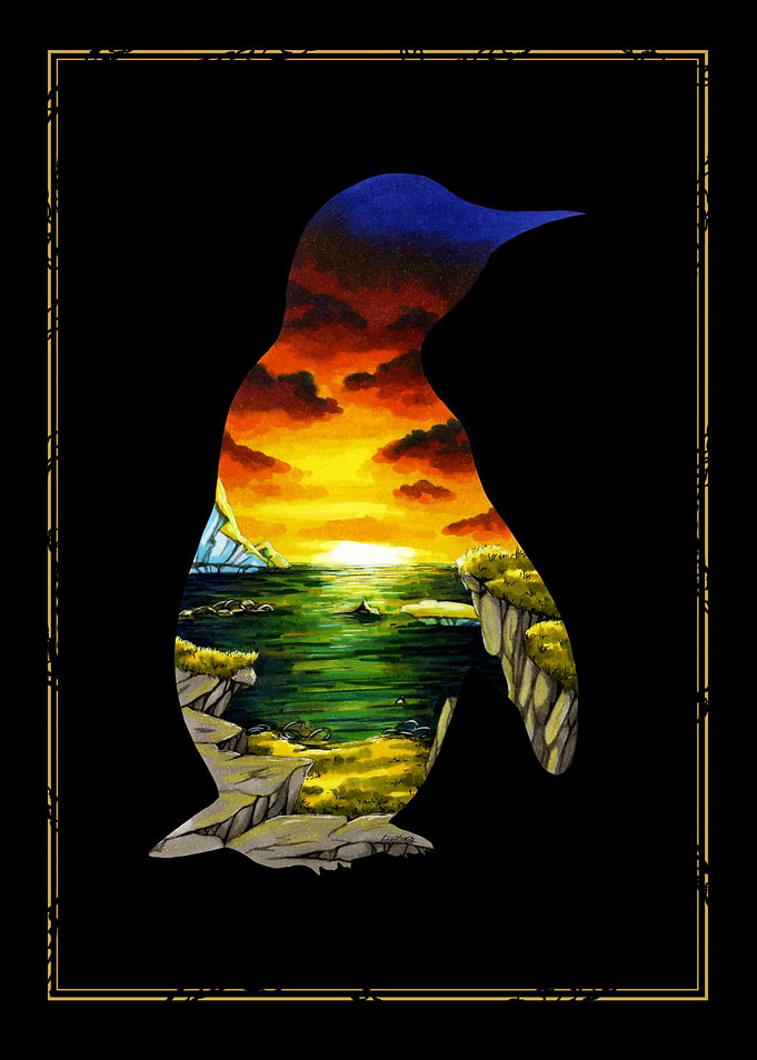 Penguin Silhouette Landscape Art