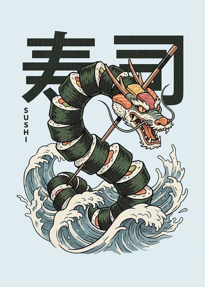 Sushi Dragon Rising from the Waves