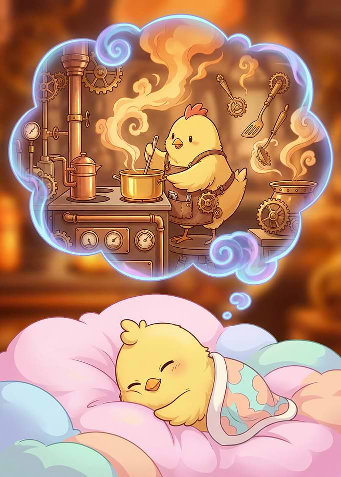 Dreaming Chicken Chef Steampunk Fantasy