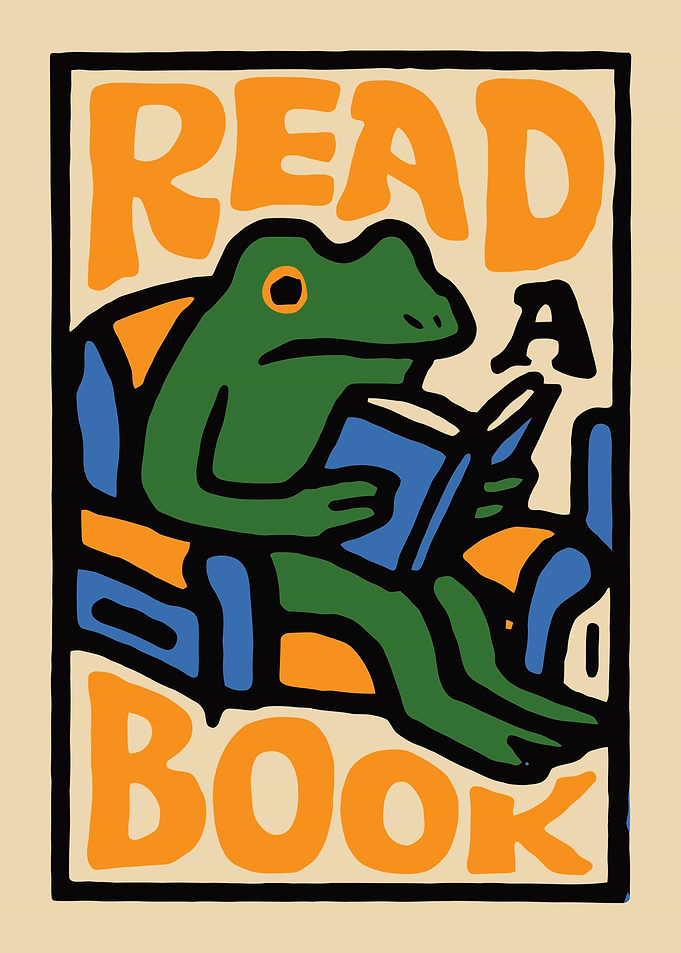 Frog Reading a Book Illustration
