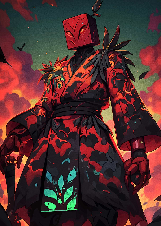 Red Cube Head Samurai