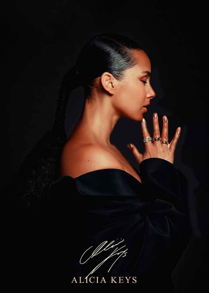 Alicia Keys Profile Portrait in Black