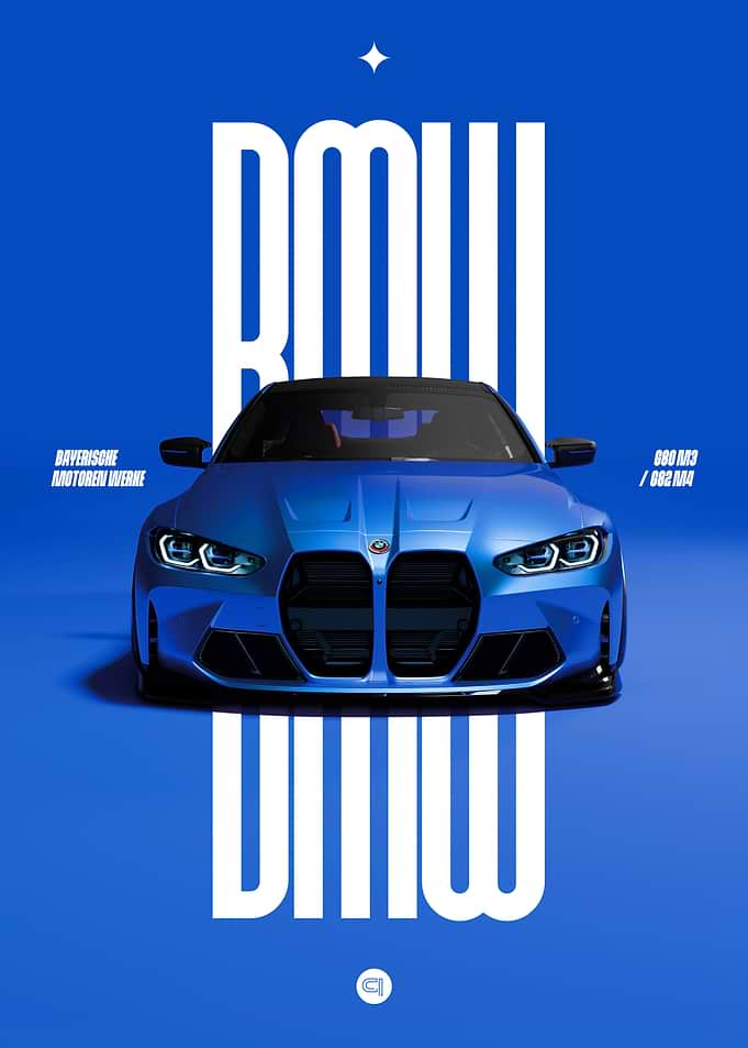BMW G80 M3 / G82 M4 Blue Car Poster