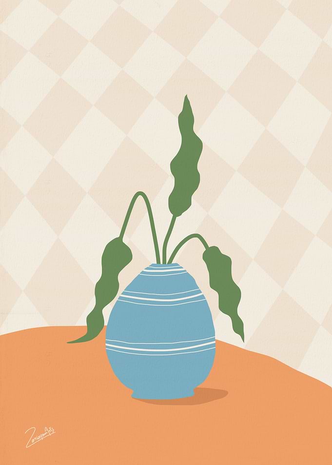 Plant in Blue Vase Still Life