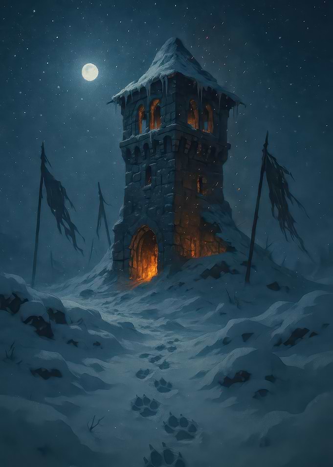Winter Tower Under Moonlight