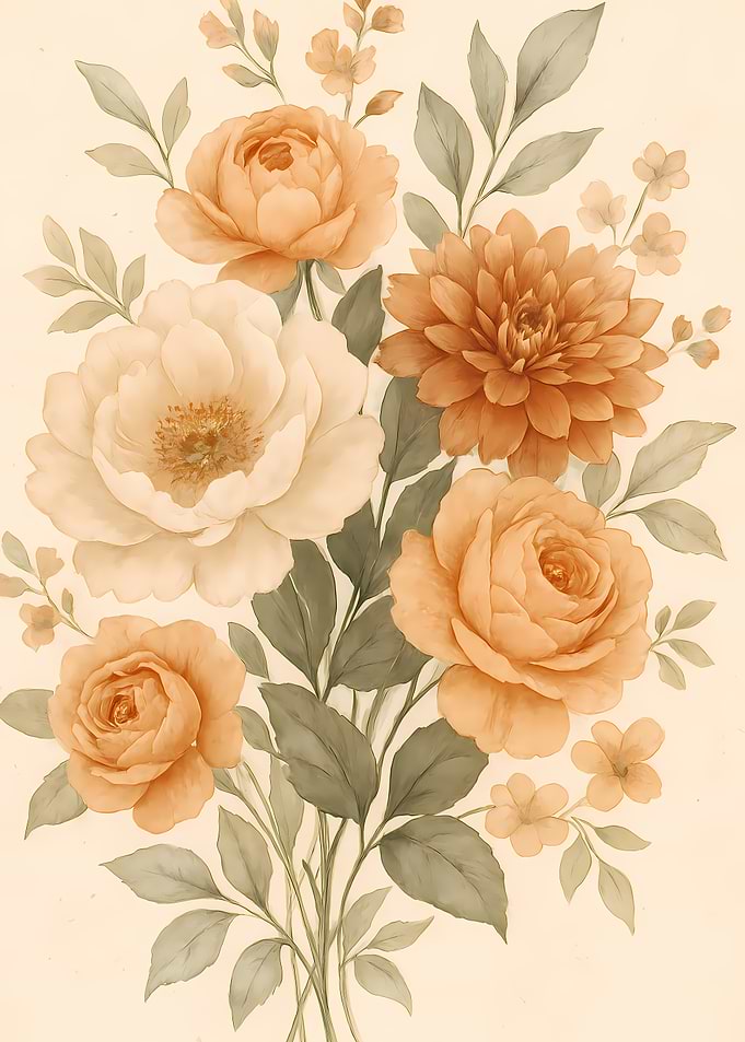 Watercolor Floral Bouquet in Peach Tones
