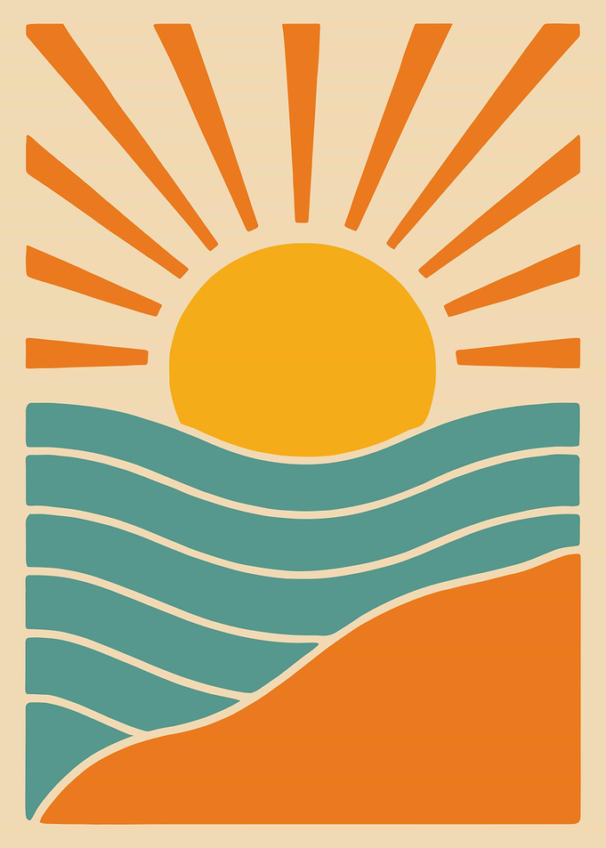 Retro Sunset Beach Illustration