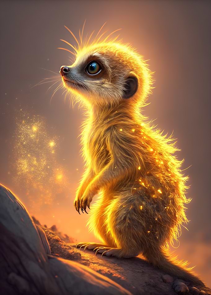 Golden Baby Meerkat Standing on Rock