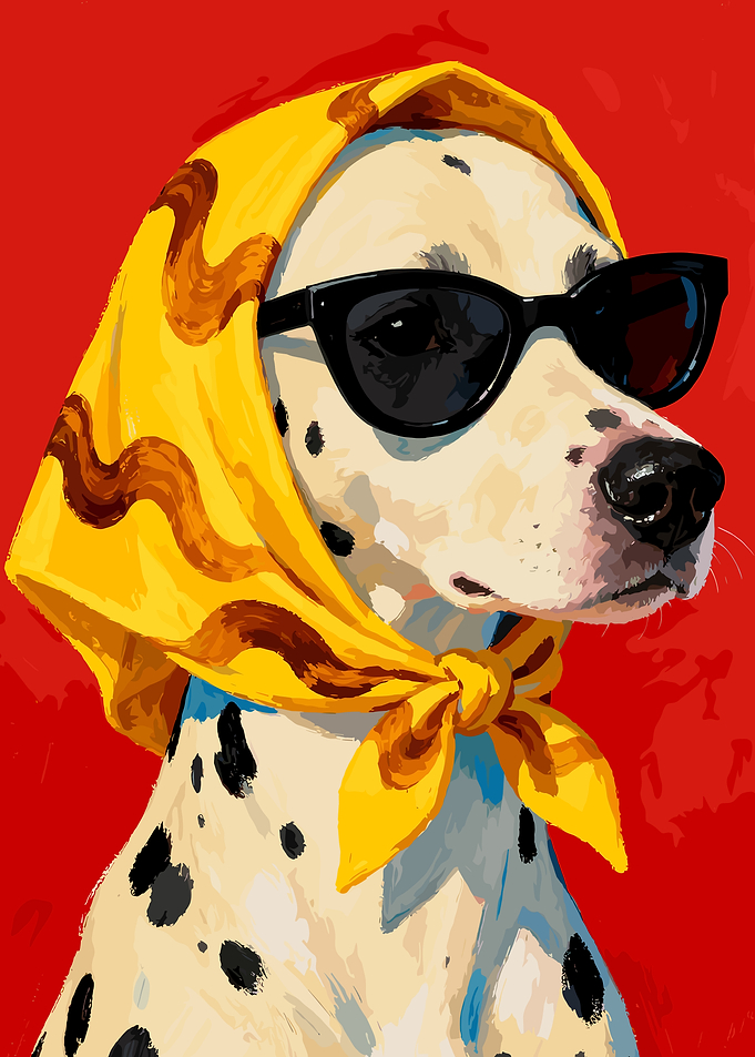 Dalmatian dog with sunglasses and scarf
