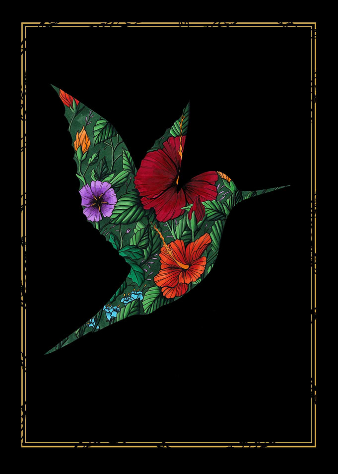 Floral Hummingbird Silhouette Art